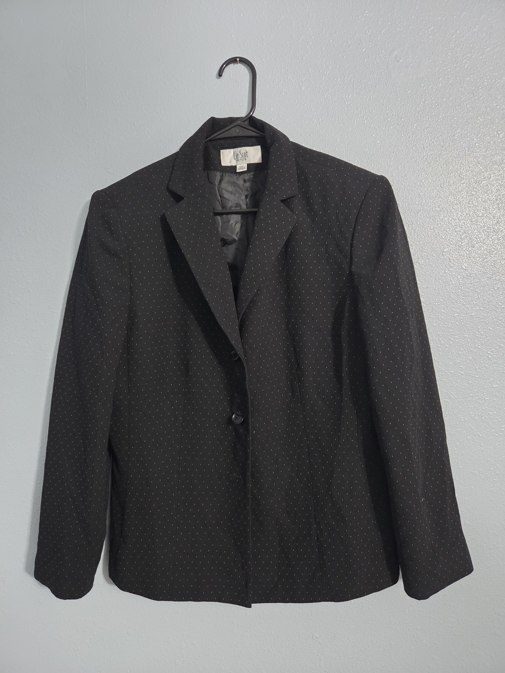 Le Suit Womens Petite 14P Black Dot One-Button Lined Notch Lapel Blazer #97